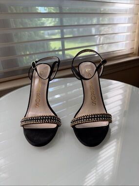 Caparros Black Ankle-Strap Heels with Gold and Silver Beading